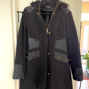 Via Spiga Faux Leather Fur Lined Hooded Jacket Black With Gold Hardware Medium